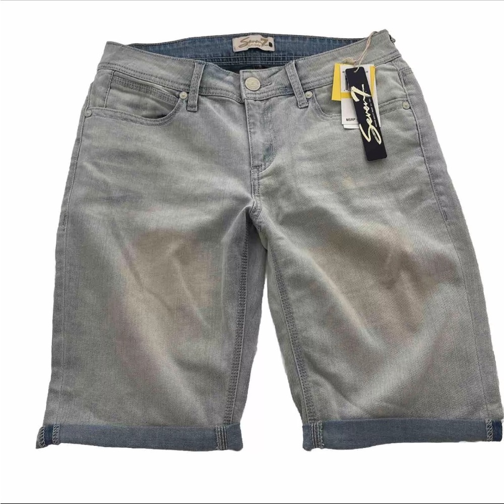 SEVEN 7 Shorts Knox Blue Denim Bermuda Roll Bottom Cuff  NWT Women's Sz 8